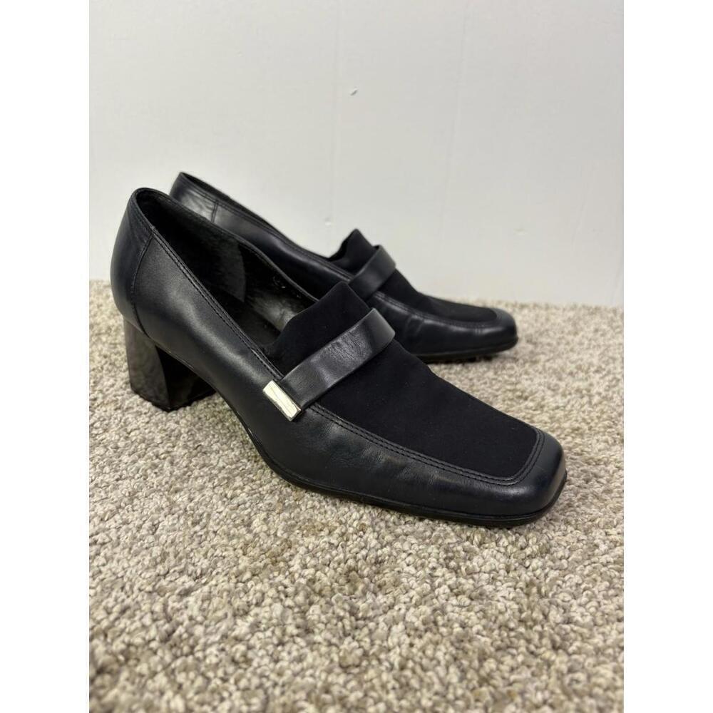 Unisa Shoes Womens 8 Square Toe Navy Block Heel 90s Career Scuba Leather